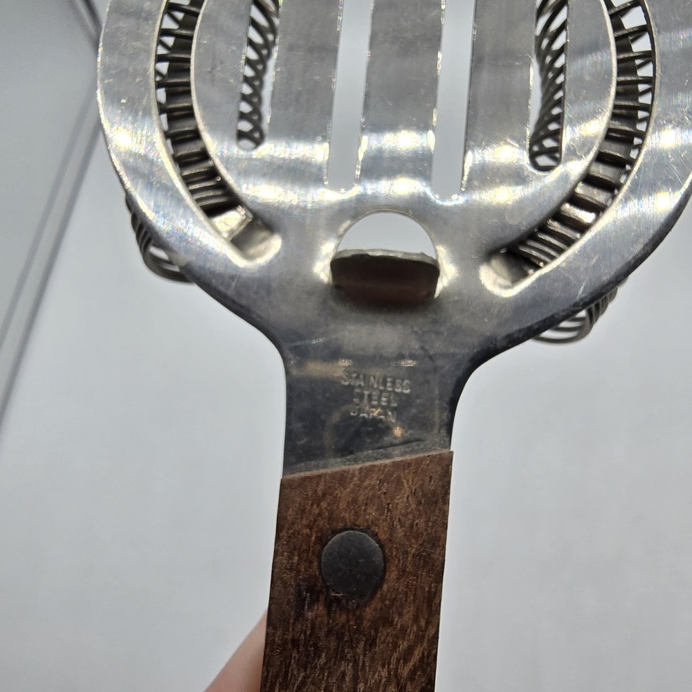 Vintage MCM Cocktail Strainer Stainless Steel & Wood Handle Bar Accessory - Picture 5 of 7